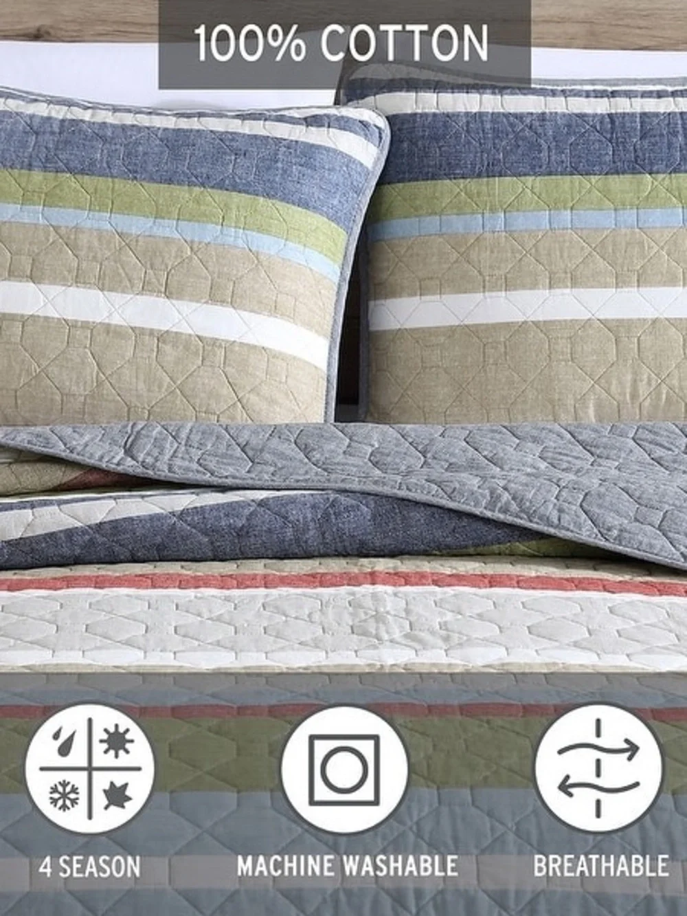 Eddie Bauer Salmon Ladder Beige Cotton Quilt Set - Twin Quilt + 1 Sham